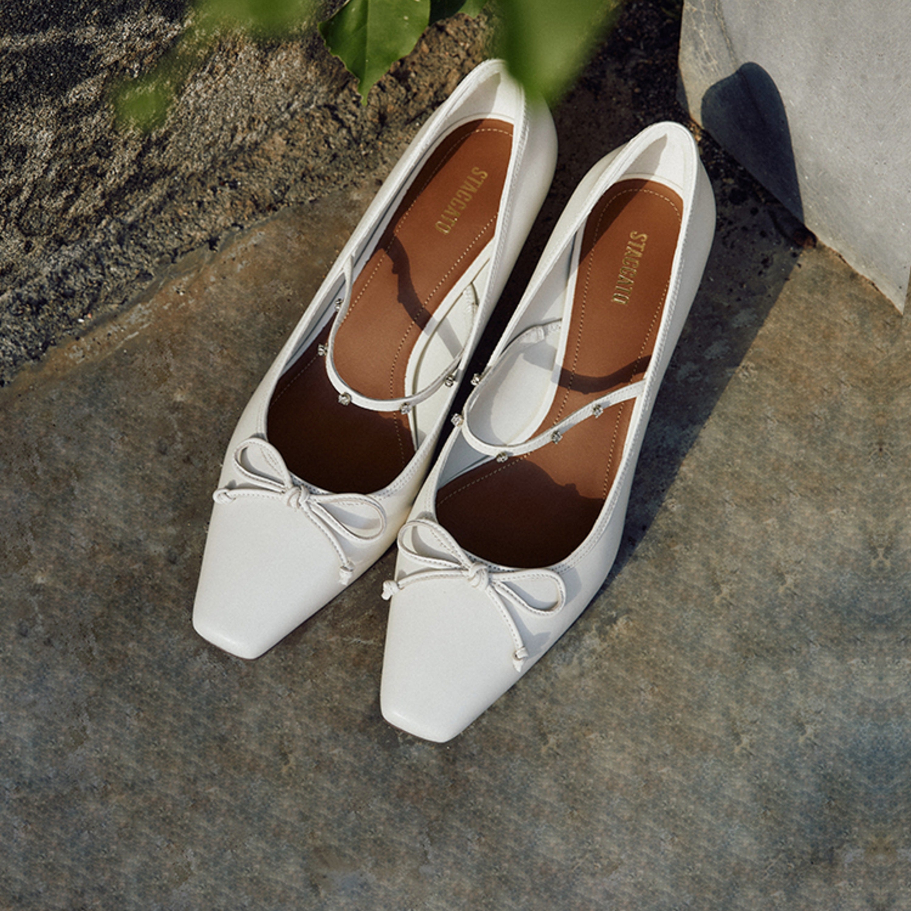 Beige Waxy Crystal Strap Mary Jane Pumps