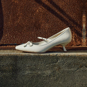 Beige Waxy Crystal Strap Mary Jane Pumps