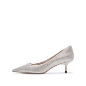 Beige Crystal Covered Pointy Pumps