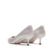 Beige Crystal Covered Pointy Pumps