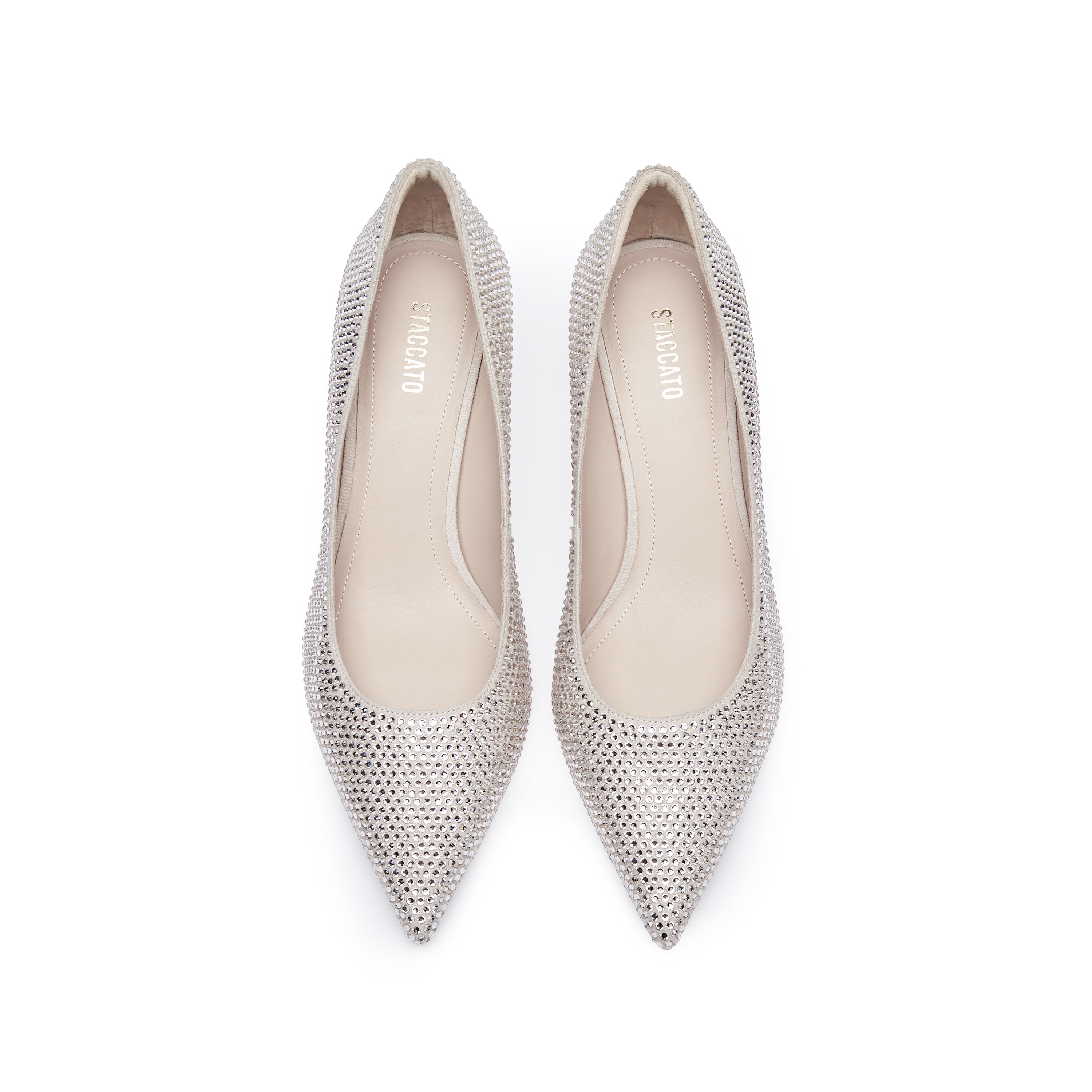 Beige Crystal Covered Pointy Pumps