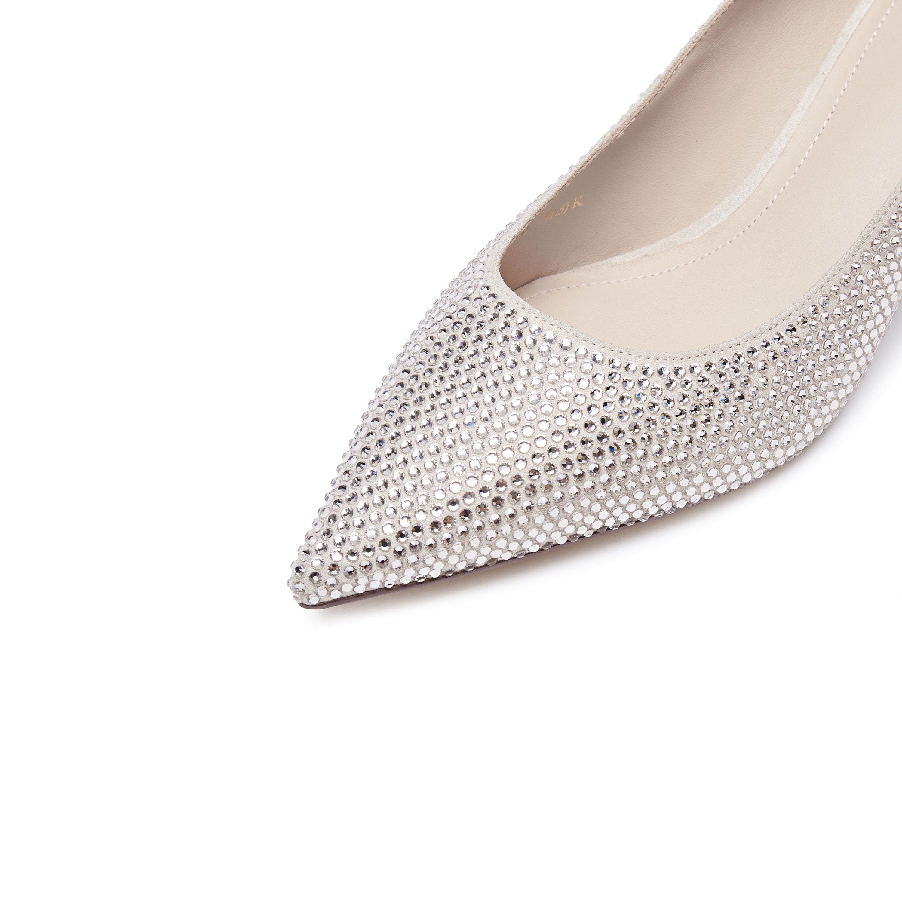 Beige Crystal Covered Pointy Pumps
