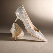 Beige Crystal Covered Pointy Pumps