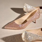 Beige Crystal Covered Pointy Pumps
