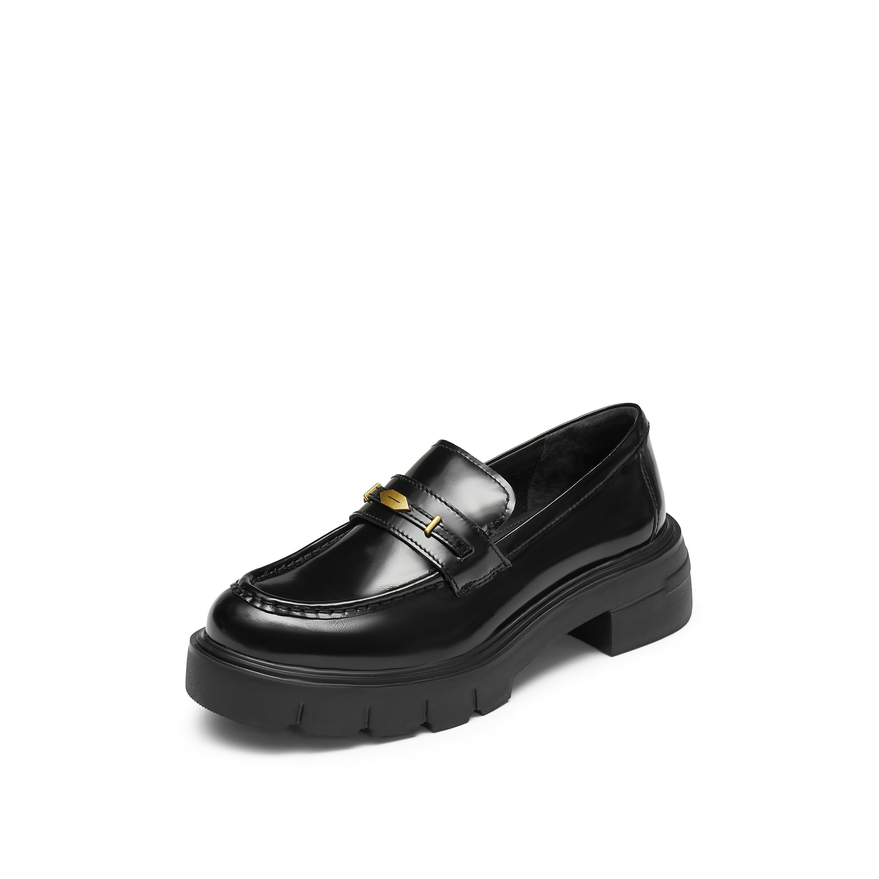 Black Signature Golden Leaf Leather Loafers