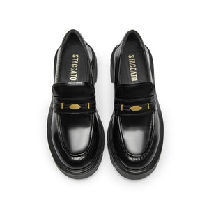 Black Signature Golden Leaf Leather Loafers