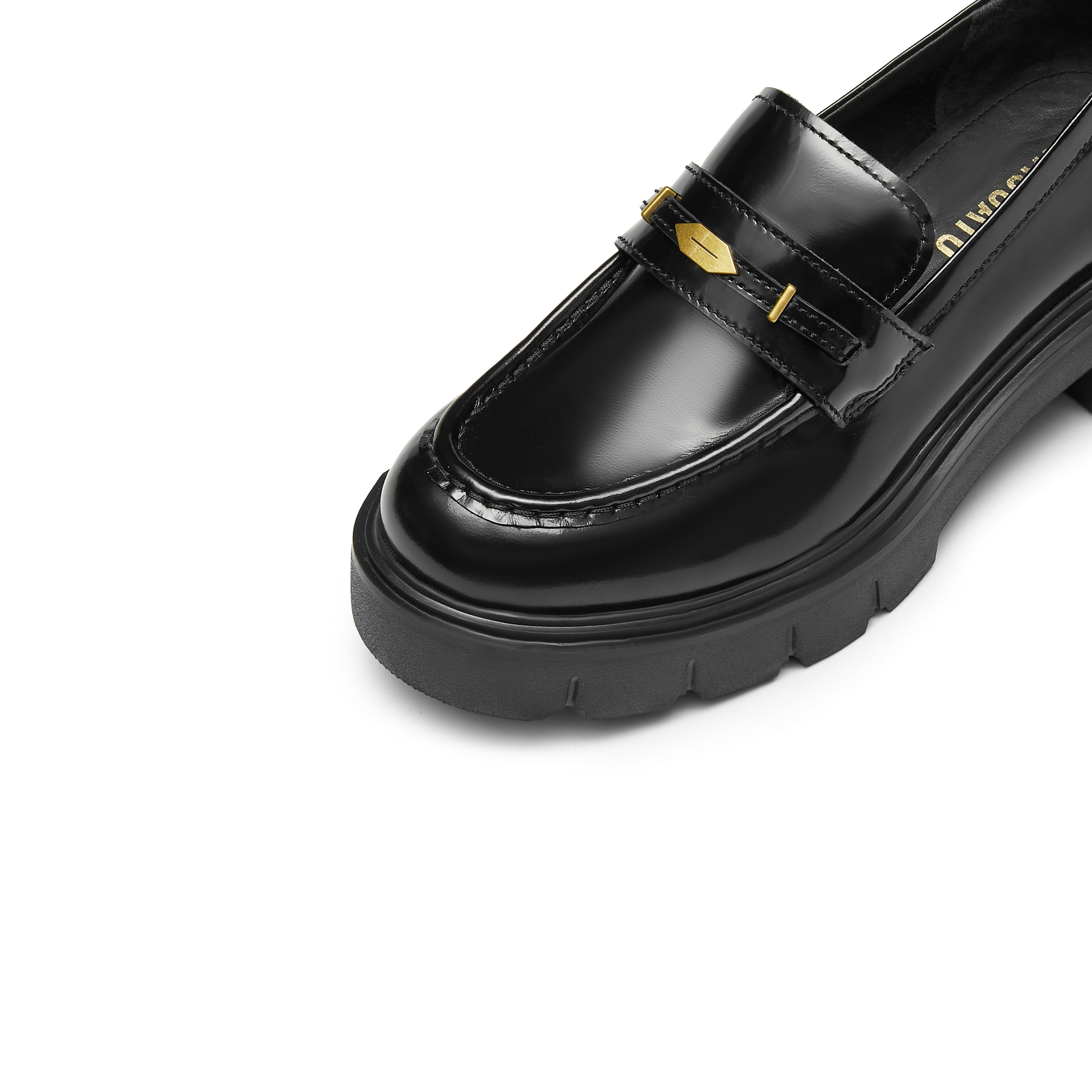 Black Signature Golden Leaf Leather Loafers