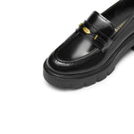 Load image into Gallery viewer, Black Signature Golden Leaf Leather Loafers
