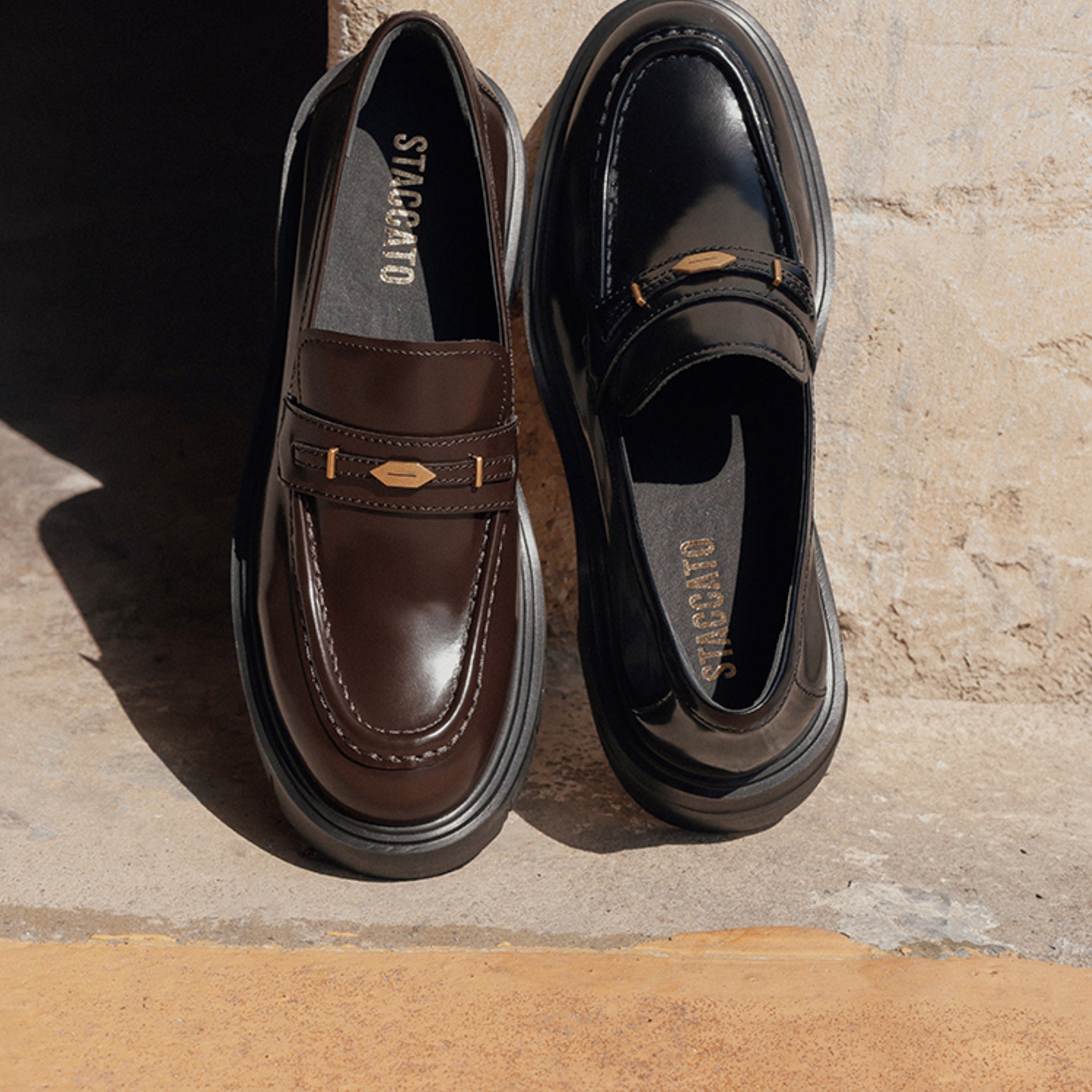 Black Signature Golden Leaf Leather Loafers