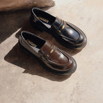 Load image into Gallery viewer, Black Signature Golden Leaf Leather Loafers
