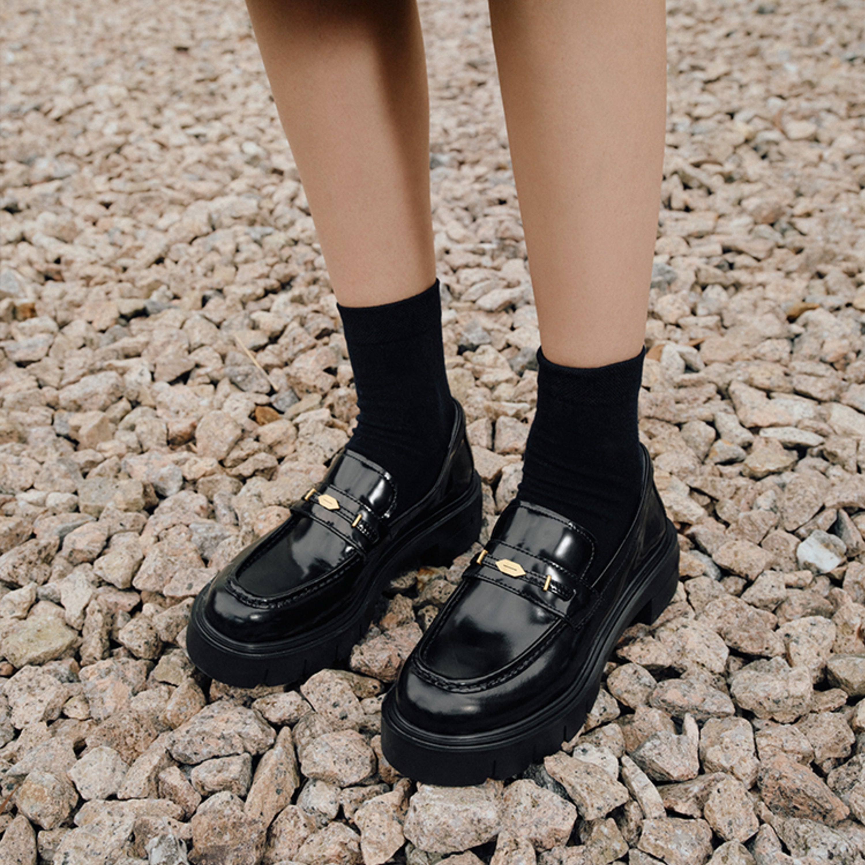 Black Signature Golden Leaf Leather Loafers