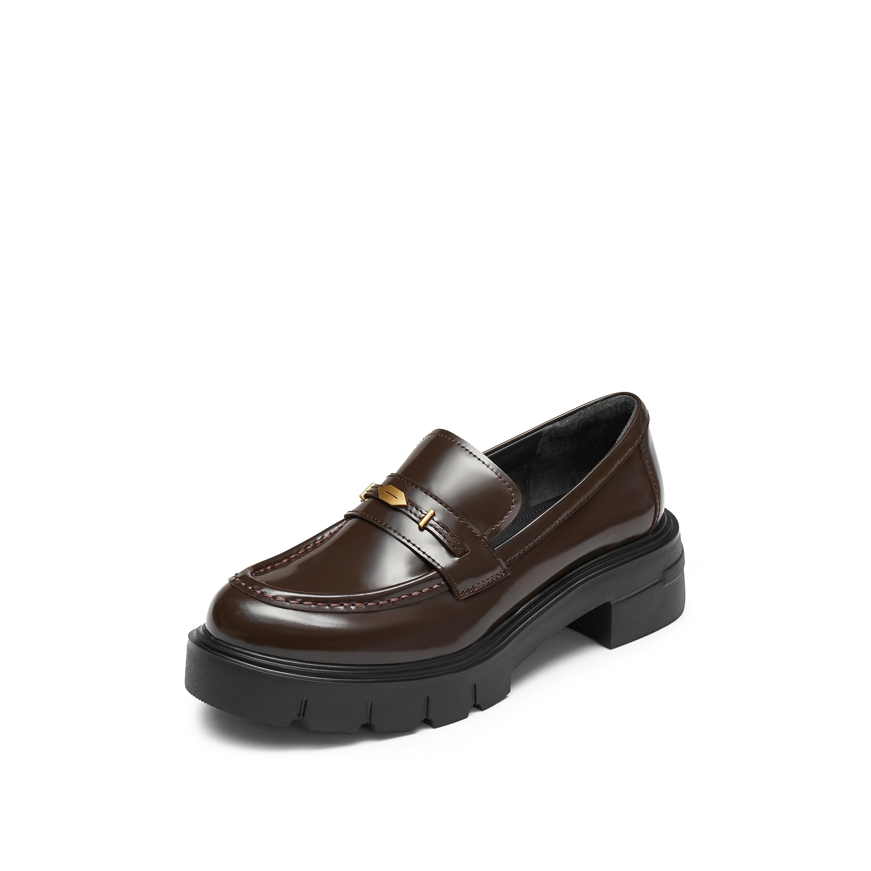 Brown Signature Golden Leaf Leather Loafers