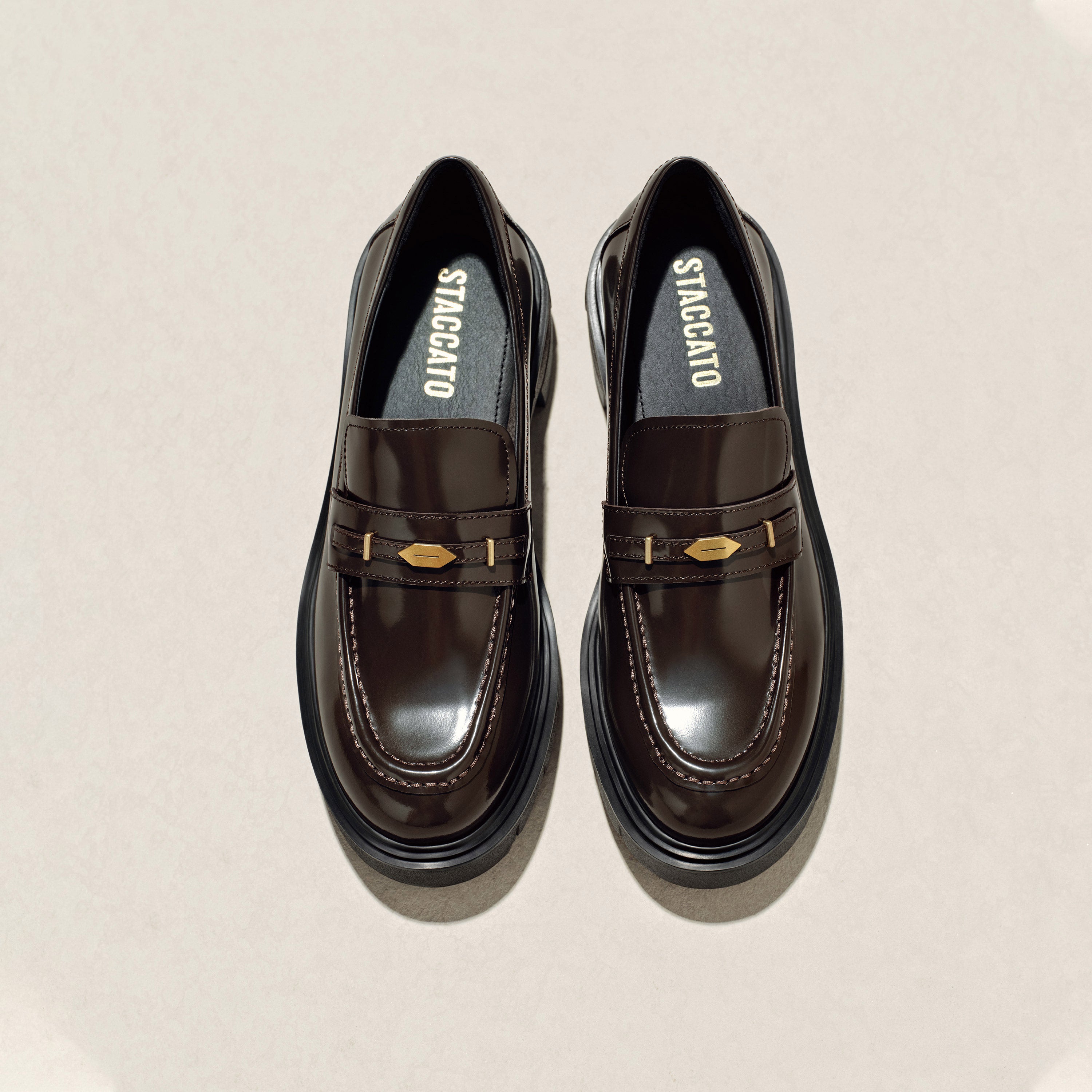 Brown Signature Golden Leaf Leather Loafers
