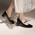 Load image into Gallery viewer, Black Crystal buckle Mary Jane Pumps
