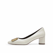 Beige Waxy Square Buckle Workwear Pumps