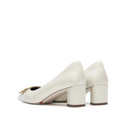 Beige Waxy Square Buckle Workwear Pumps