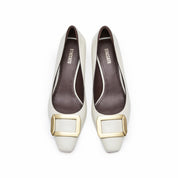 Beige Waxy Square Buckle Workwear Pumps