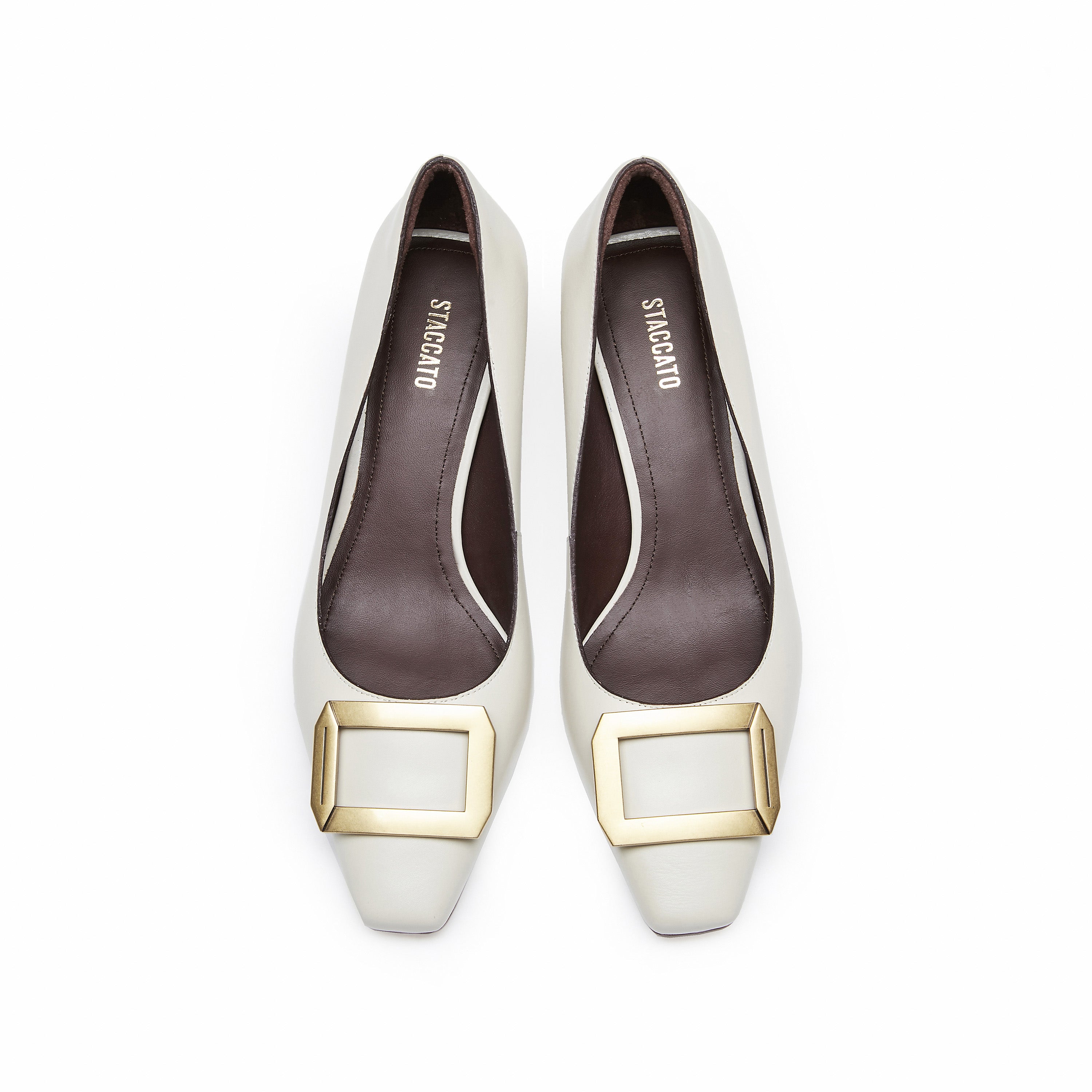 Beige Waxy Square Buckle Workwear Pumps