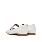 Beige Crystal buckle Mary Jane Flats