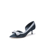 Load image into Gallery viewer, Gray Blue Meshed Pointy Bow Pumps
