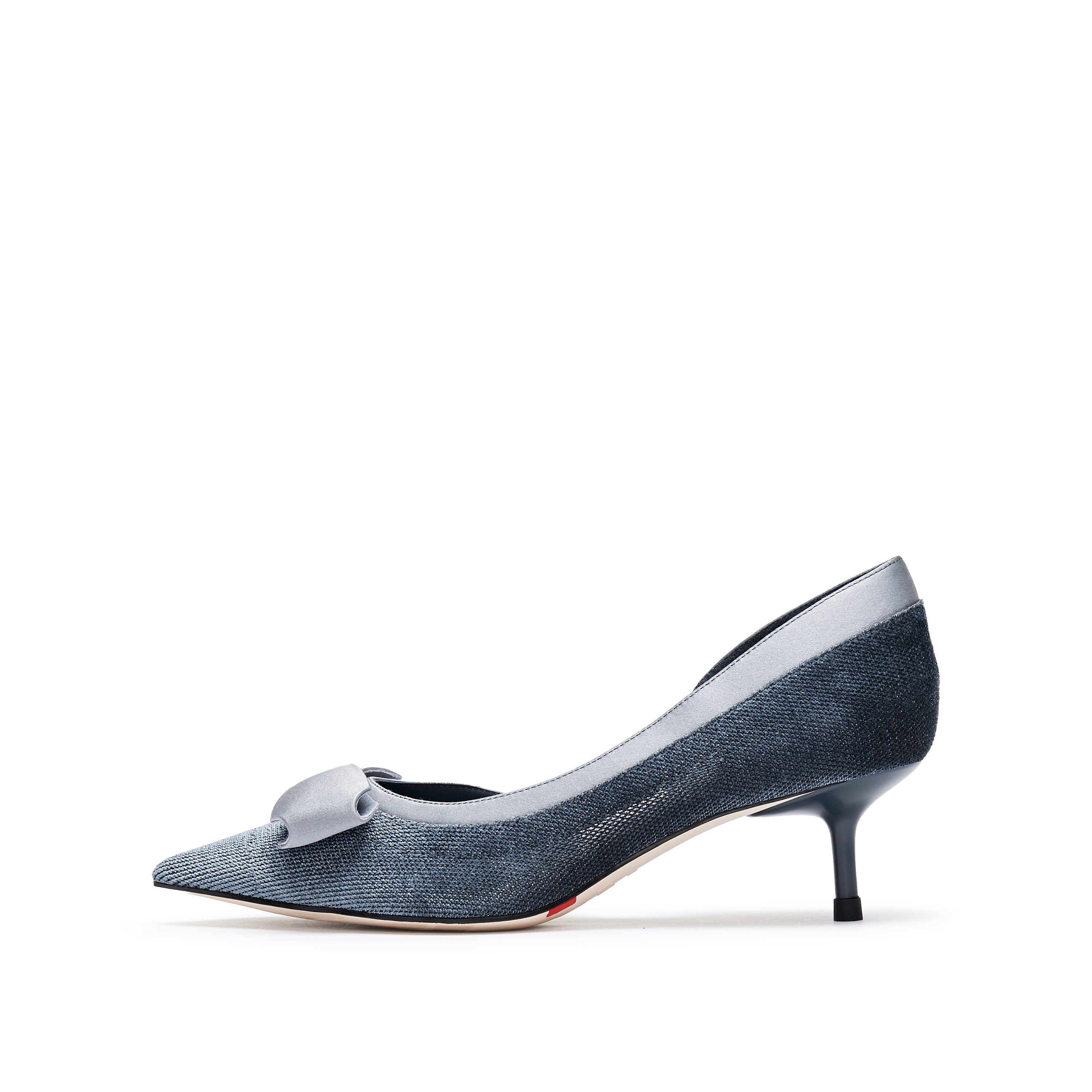 Gray Blue Meshed Pointy Bow Pumps