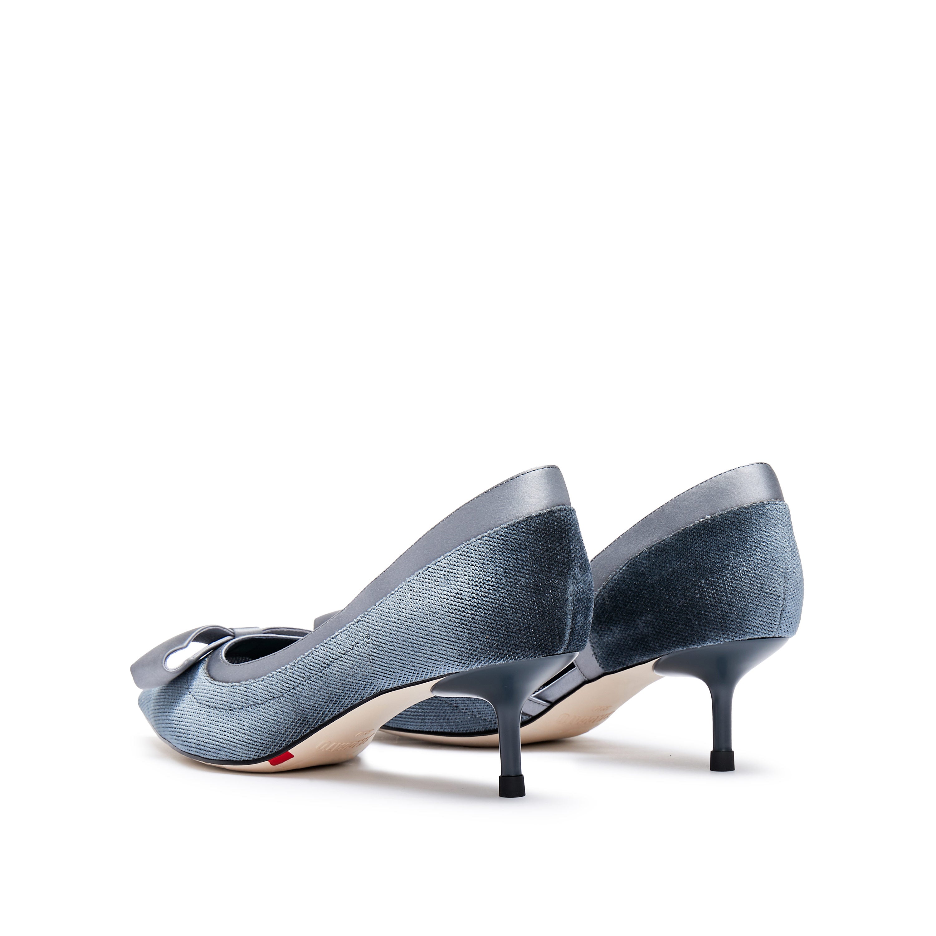 Gray Blue Meshed Pointy Bow Pumps