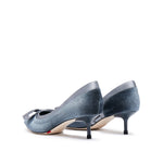 Load image into Gallery viewer, Gray Blue Meshed Pointy Bow Pumps
