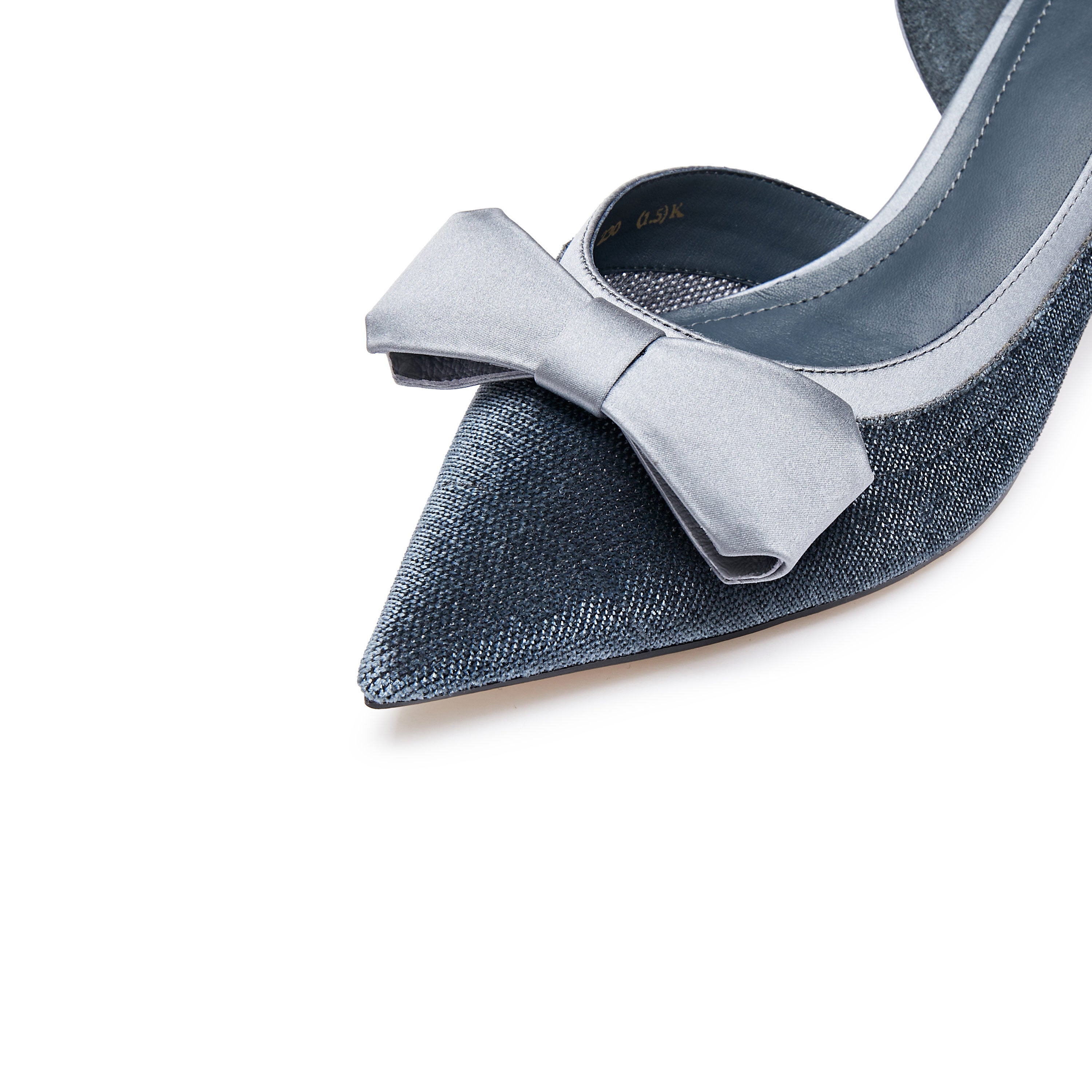 Gray Blue Meshed Pointy Bow Pumps