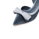 Load image into Gallery viewer, Gray Blue Meshed Pointy Bow Pumps
