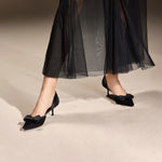 Load image into Gallery viewer, Gray Blue Meshed Pointy Bow Pumps
