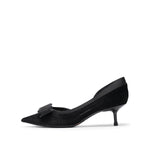 Load image into Gallery viewer, Black Meshed Pointy Bow Pumps
