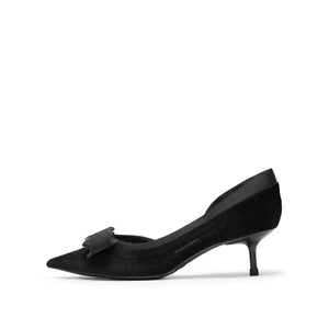 Black Meshed Pointy Bow Pumps