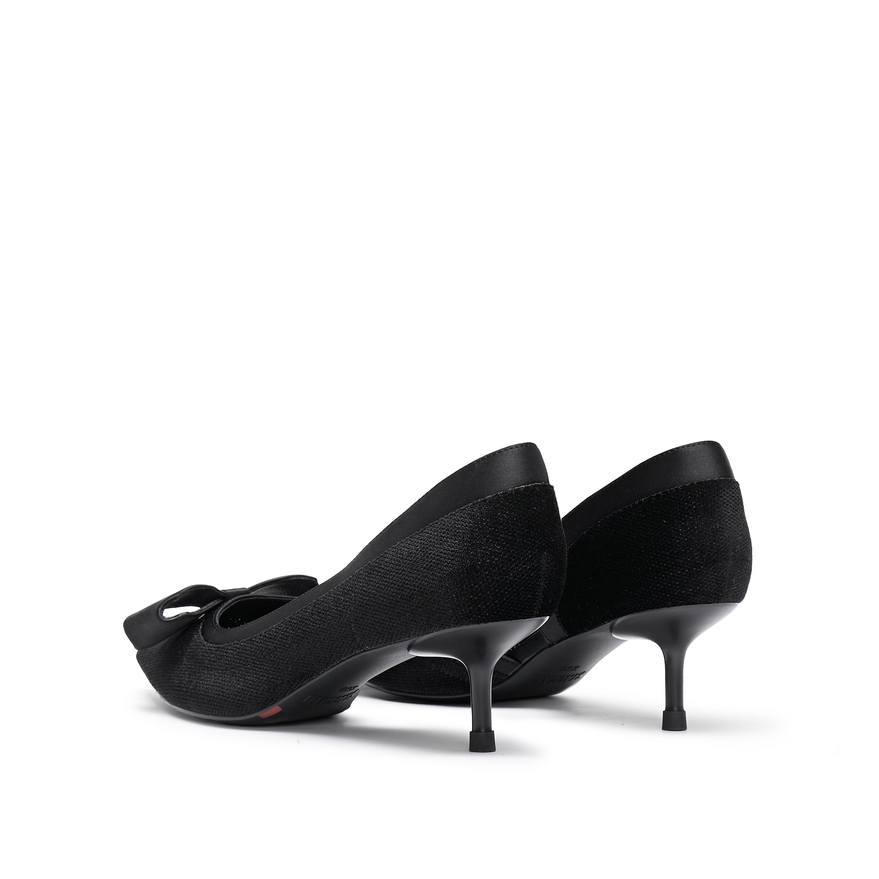 Black Meshed Pointy Bow Pumps