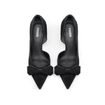 Load image into Gallery viewer, Black Meshed Pointy Bow Pumps
