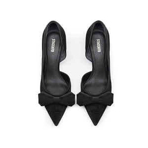 Black Meshed Pointy Bow Pumps