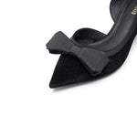 Load image into Gallery viewer, Black Meshed Pointy Bow Pumps
