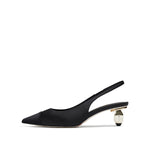 Load image into Gallery viewer, Black Silk Golden Heel Slingback Pumps
