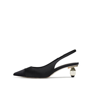 Black Silk Golden Heel Slingback Pumps