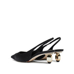 Load image into Gallery viewer, Black Silk Golden Heel Slingback Pumps
