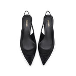 Load image into Gallery viewer, Black Silk Golden Heel Slingback Pumps
