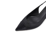 Load image into Gallery viewer, Black Silk Golden Heel Slingback Pumps
