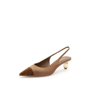Caramel Silk Golden Heel Slingback Pumps