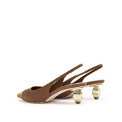 Caramel Silk Golden Heel Slingback Pumps