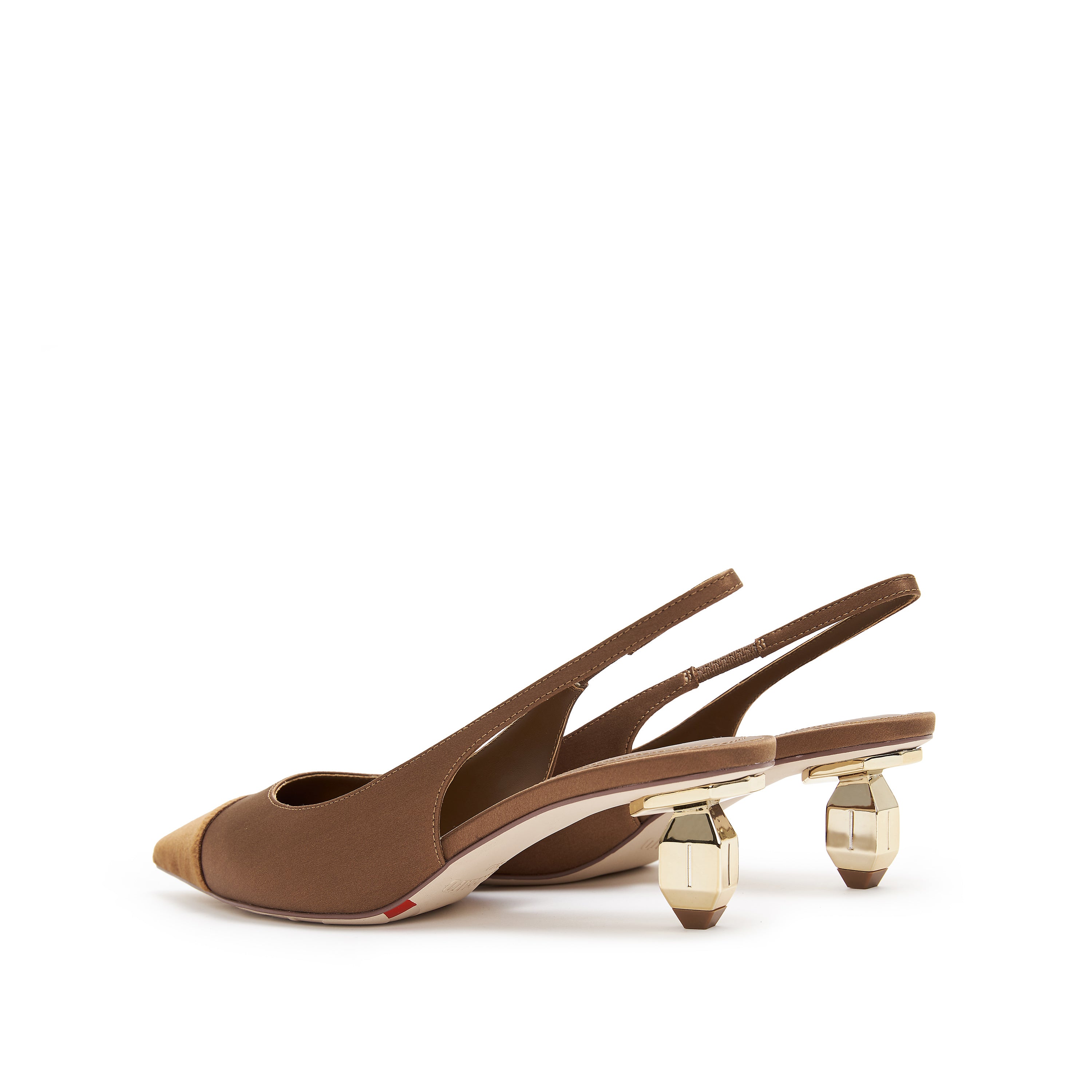 Caramel Silk Golden Heel Slingback Pumps