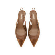 Caramel Silk Golden Heel Slingback Pumps