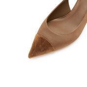 Caramel Silk Golden Heel Slingback Pumps