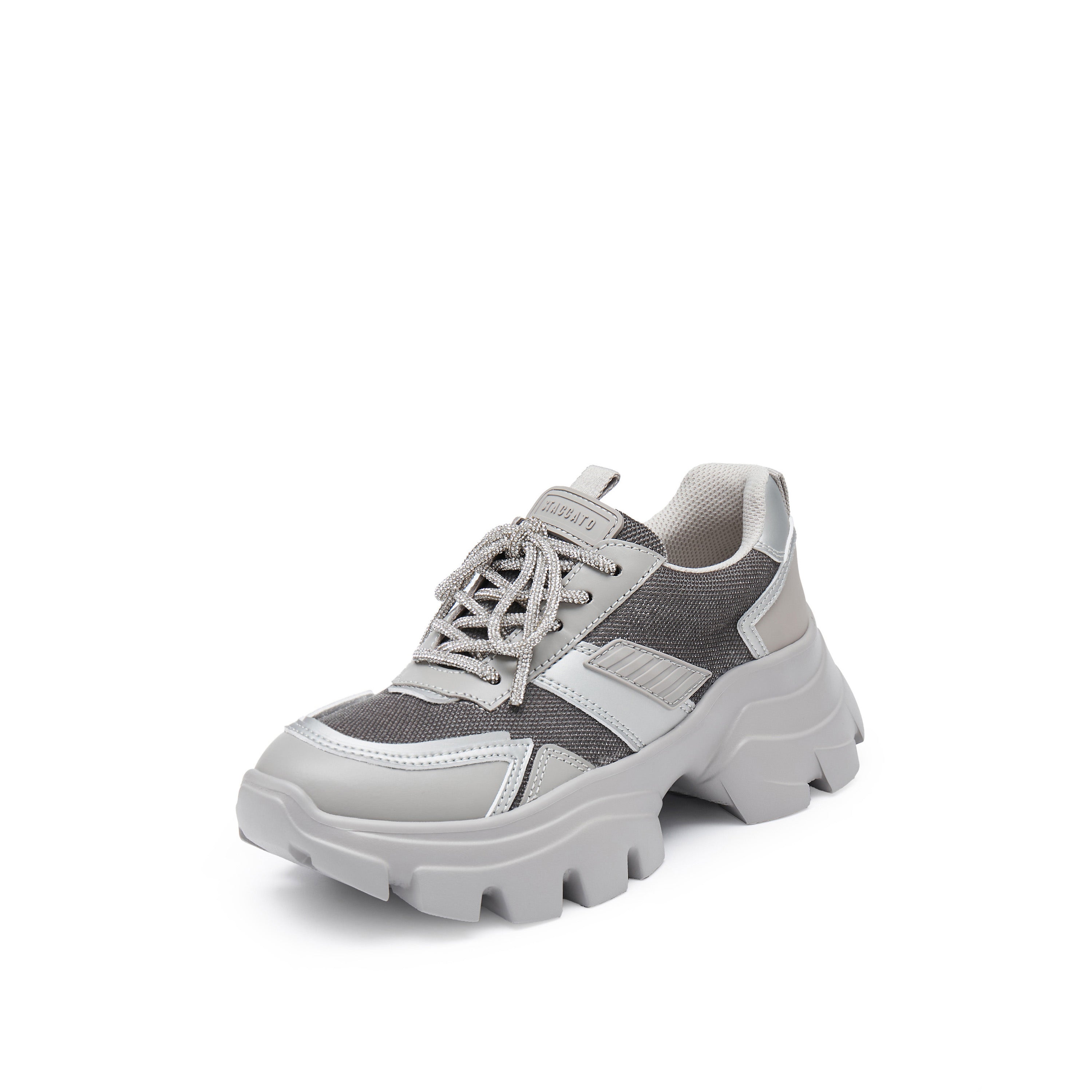 Grey Tone Crystal Lace Up Chunky Sneakers