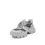 Load image into Gallery viewer, Grey Tone Crystal Lace Up Chunky Sneakers
