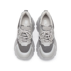 Grey Tone Crystal Lace Up Chunky Sneakers