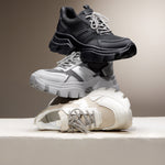 Load image into Gallery viewer, Grey Tone Crystal Lace Up Chunky Sneakers
